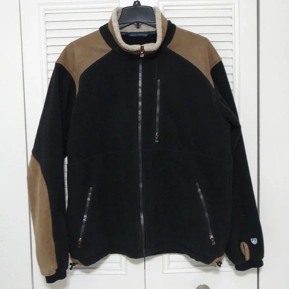 KÜHL Alpenwurx Men’s Large Black Brown Sherpa Fleece Jacket Full Zip Outdoor - Picture 2 of 8